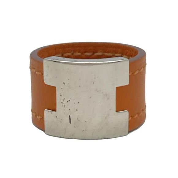 Hermes Ring L Rouli Ring Leather Orange X Silver Size: L